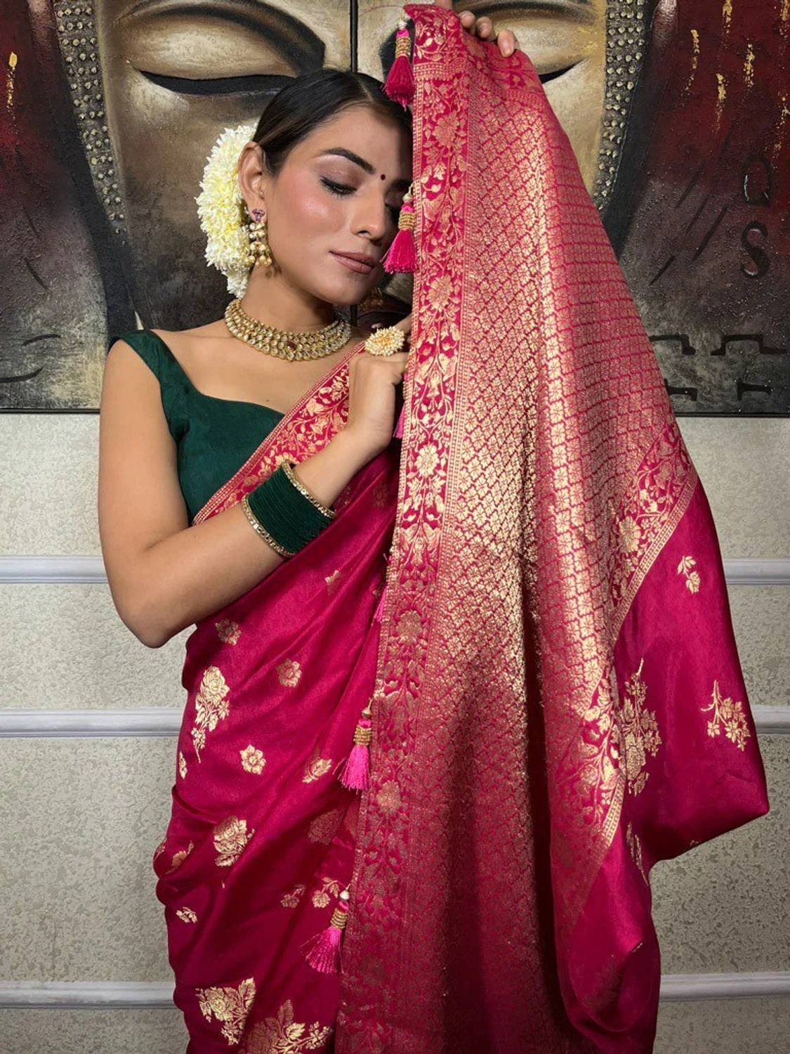 JN entreprise Woven Kanjivaram Art Silk Saree (Pink)