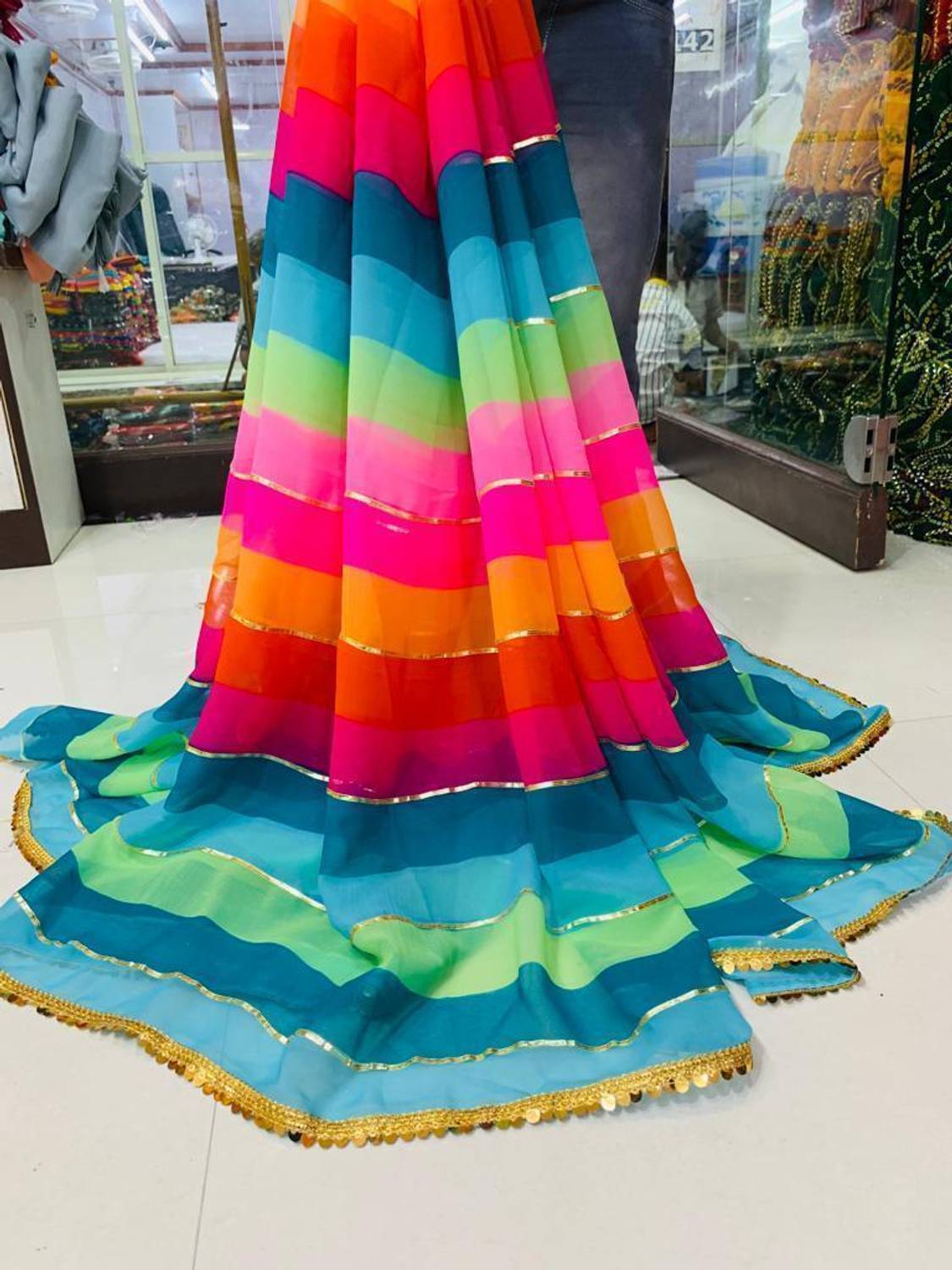 ashok creation Printed Leheria Georgette Saree (Multicolor)