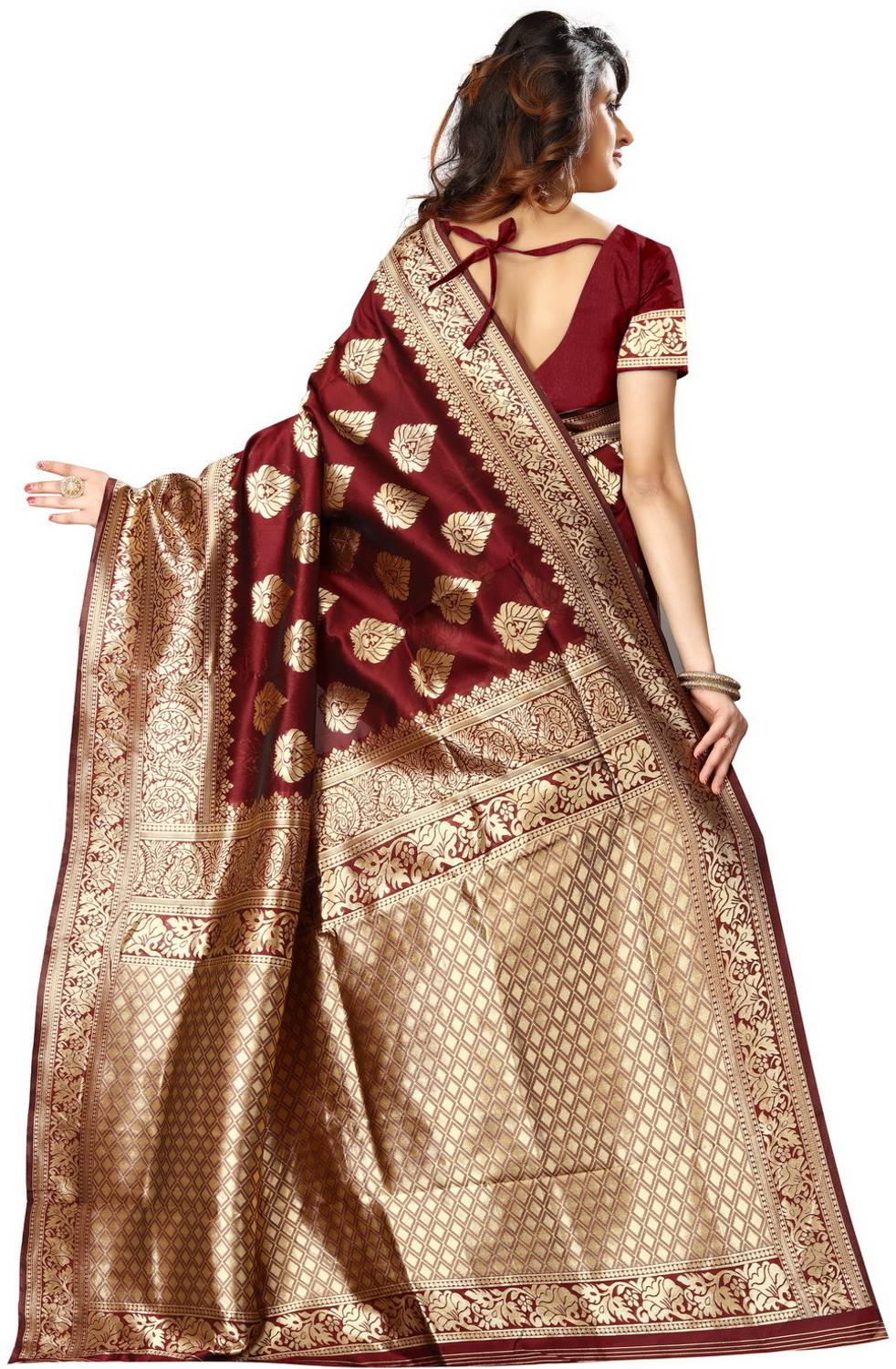 Shoppershopee Woven Kanjivaram Silk Blend Saree Red - Image 2