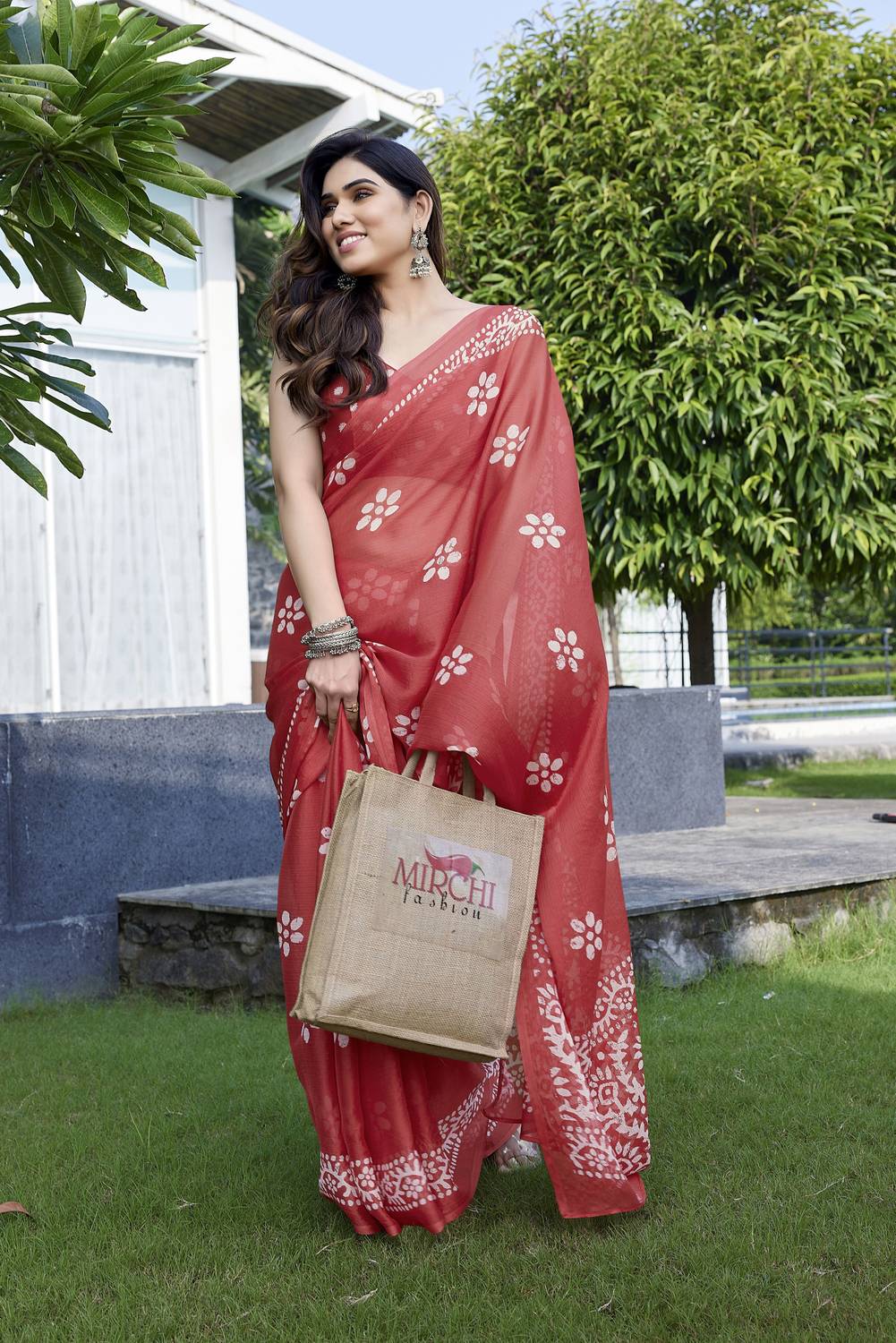MIRCHI FASHION Printed, Blocked Printed Hand Batik Chiffon, Georg