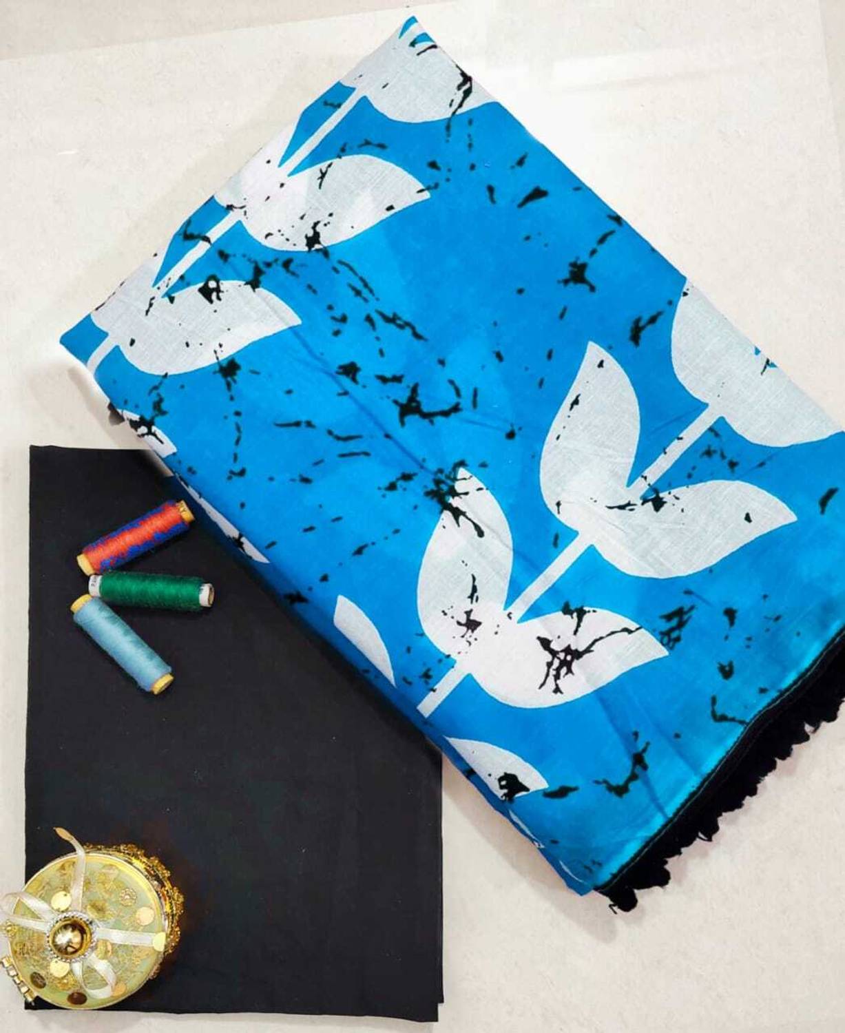 RAMNATHS Blocked Printed, Color Block, Floral Print, Printed Ikkat Pure Cotton Saree