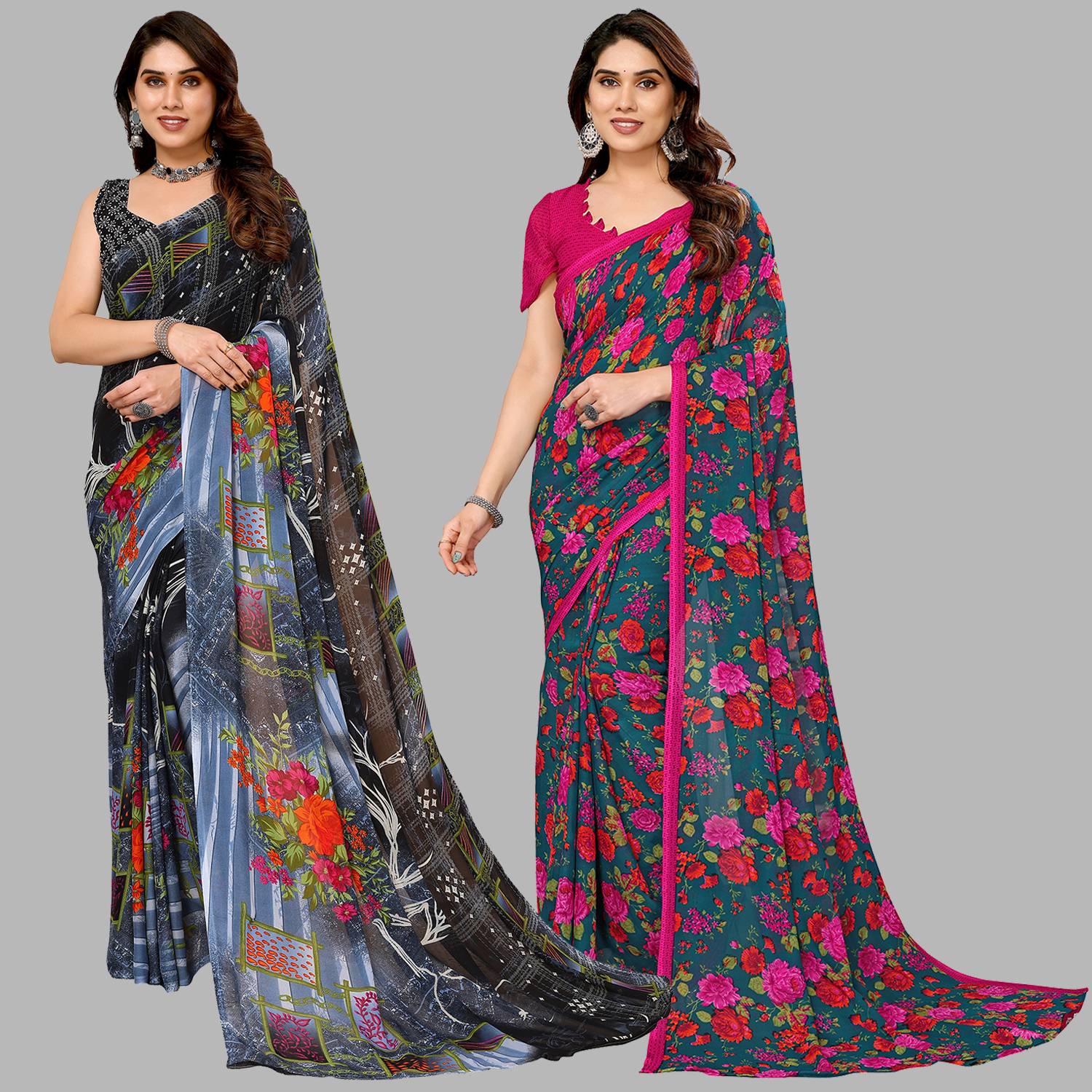 Anand Sarees Paisley, Ombre, Geometric Print, Floral Print, Striped, Checkered, Self Design, Printed Daily Wear Georgette Saree