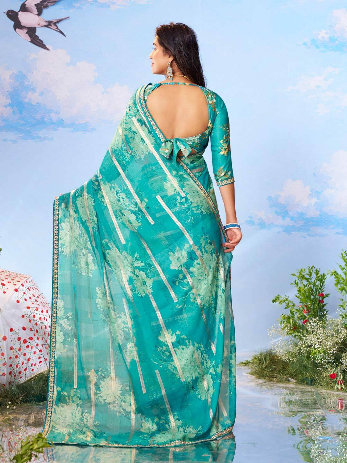Image of Laxmipati sarees Printed Bollywood Chiffon Saree