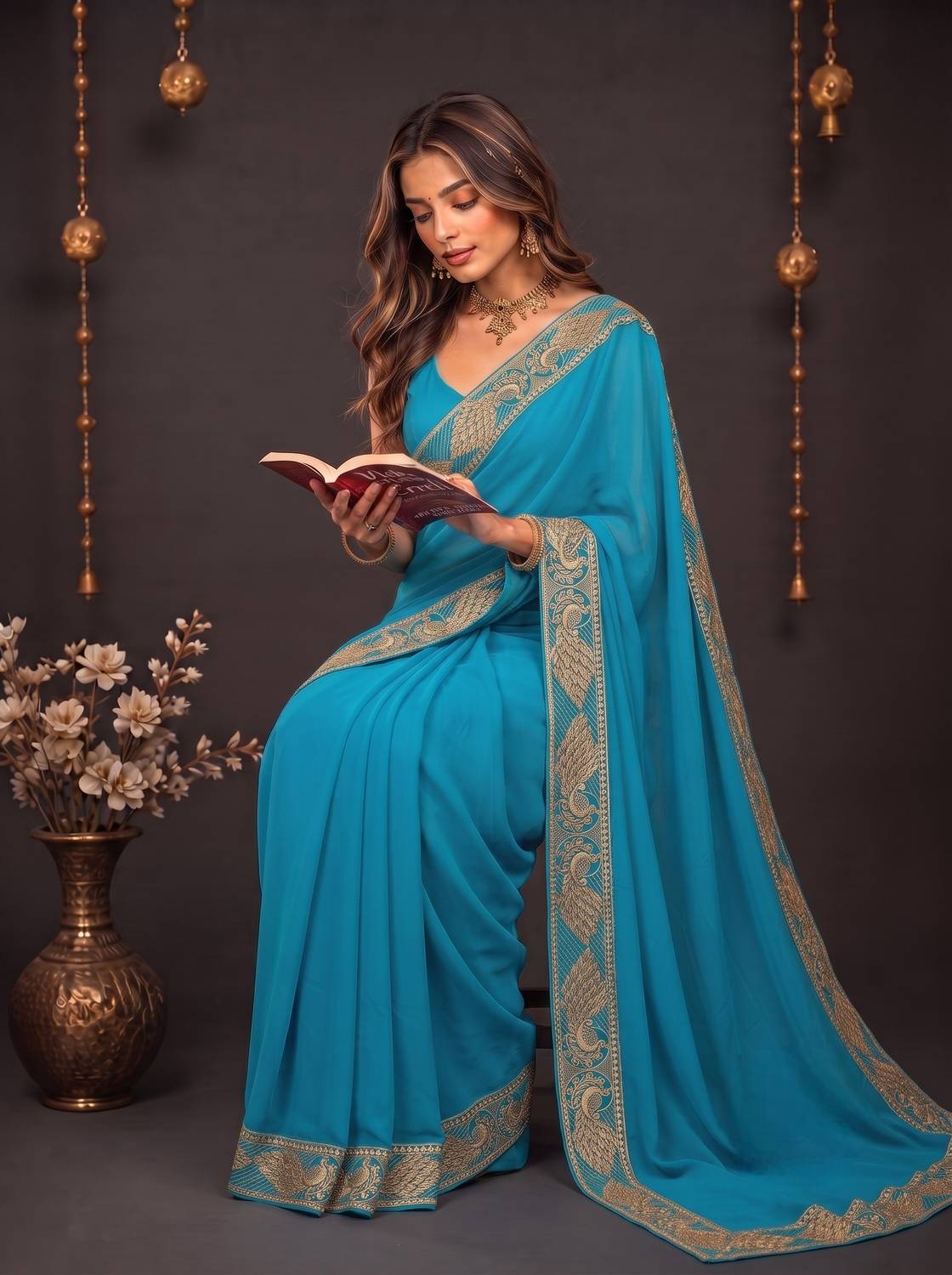 Anugrah Textile Self Design Banarasi Lycra Blend, Chiffon Saree