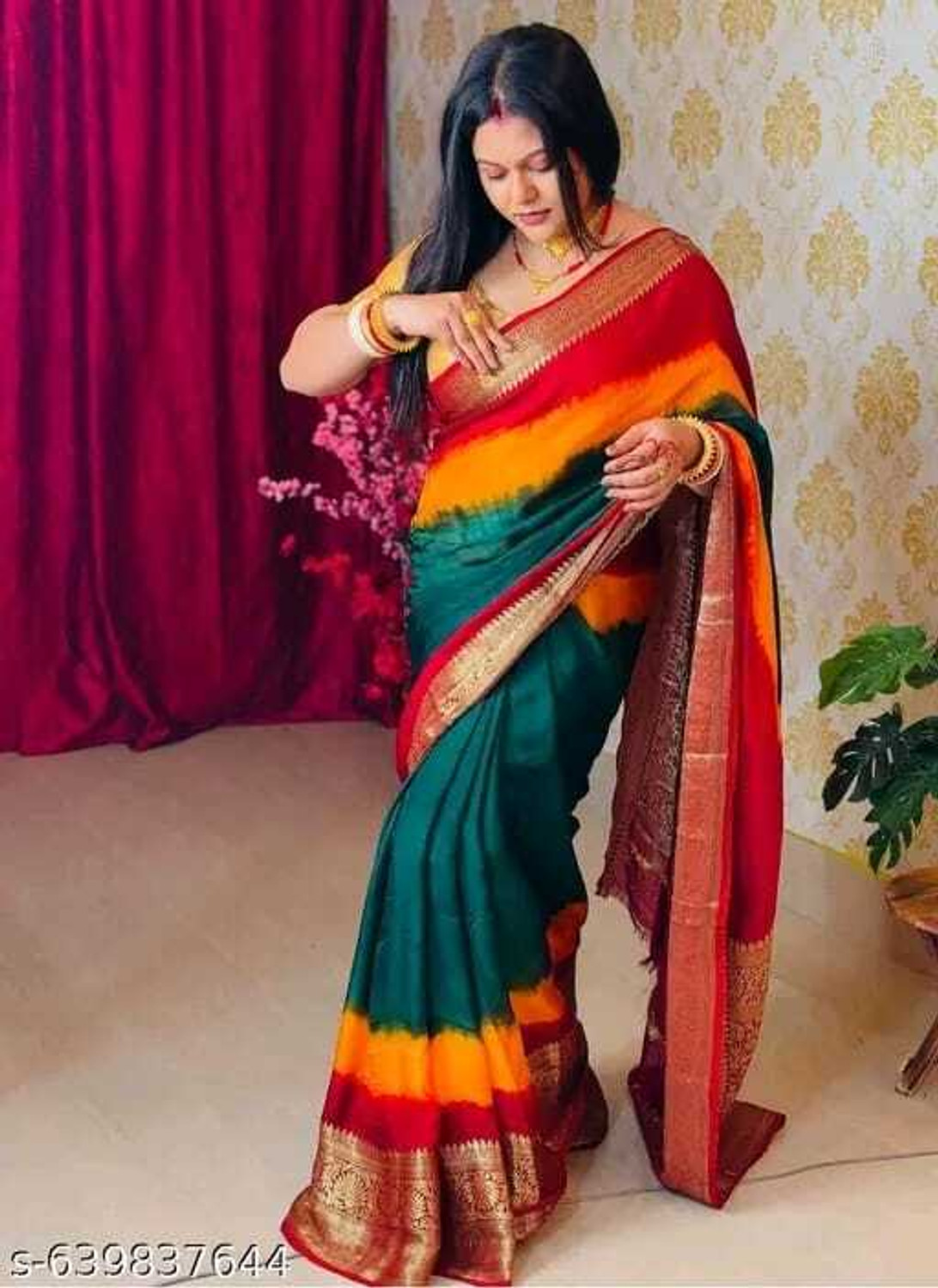 Image of vilochan Tie-Dye, Woven, Color Block Bandhani Art Silk Saree