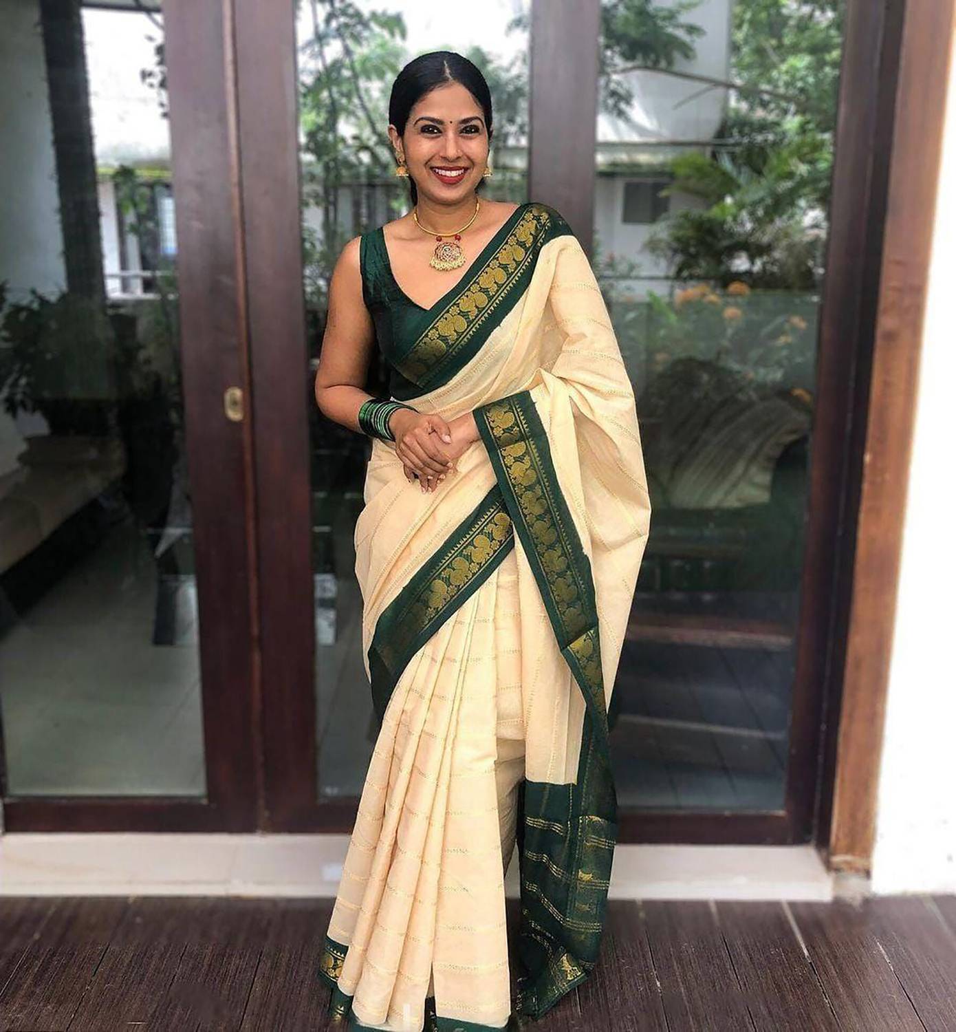 Anjaneya Sarees Self Design Banarasi Silk Blend Saree