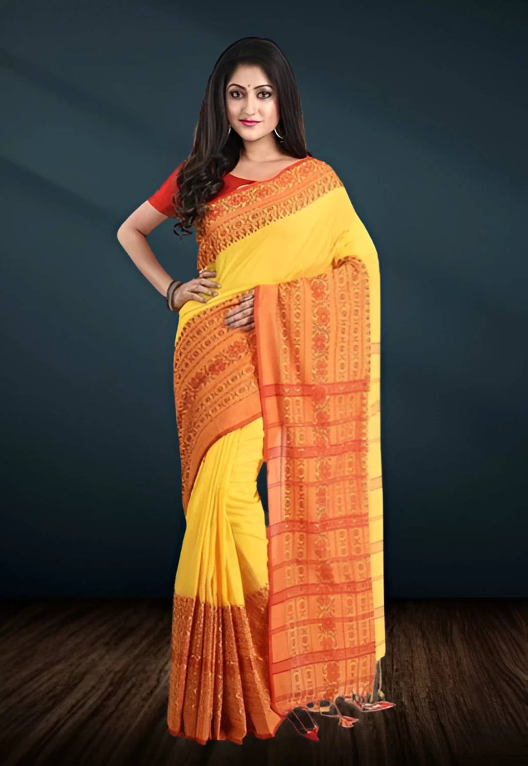 BalikaTextile Printed Handloom Cotton Blend Saree