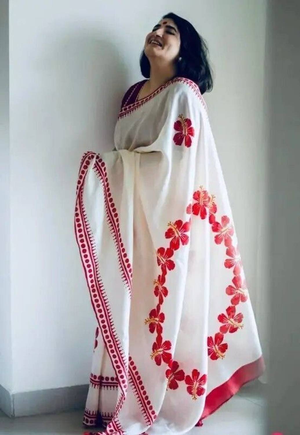 HouseOfCommon Bollywood Cotton Blend Saree White - Image 2