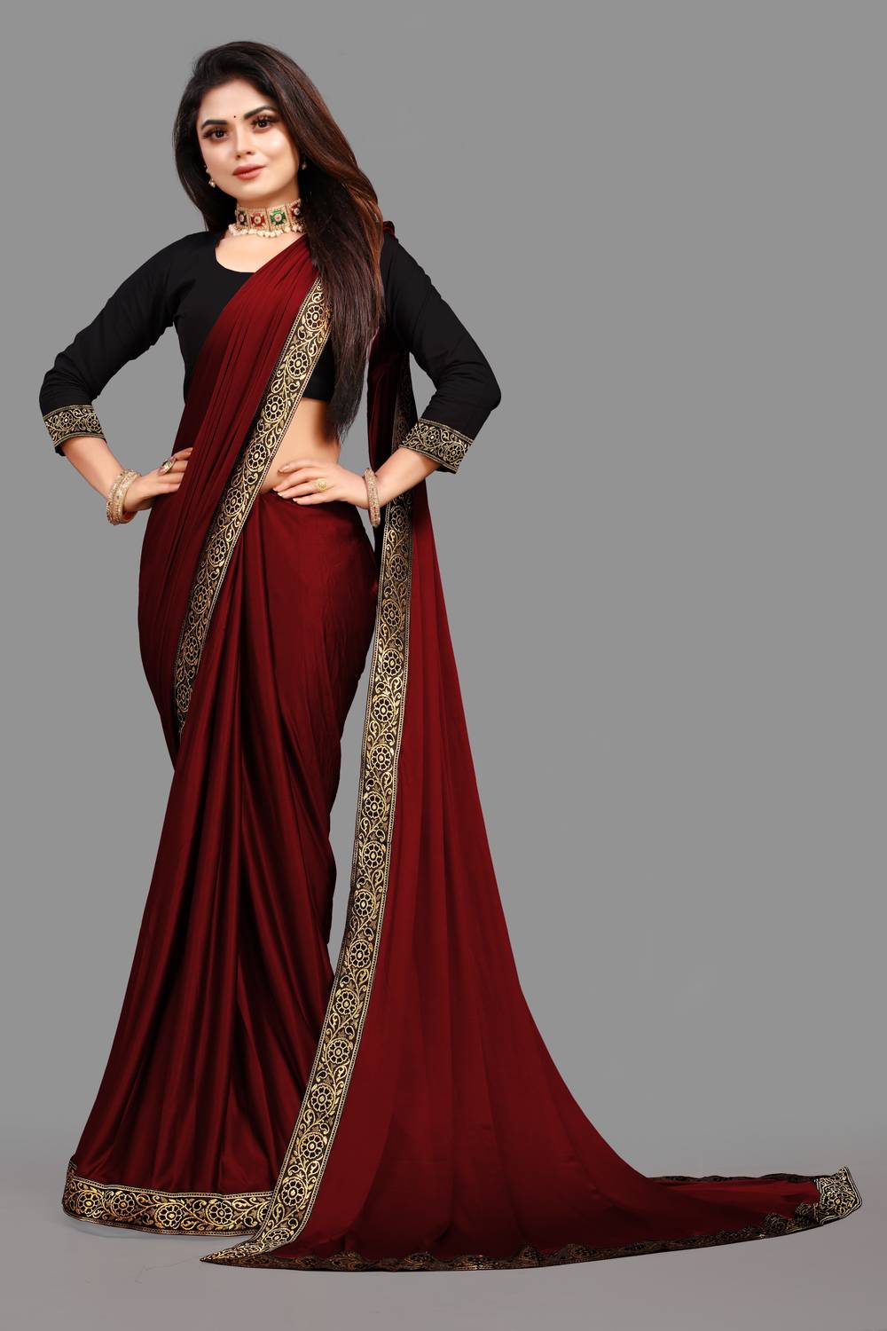 3Buddy Fashion Solid/Plain Daily Wear Lycra Blend Saree