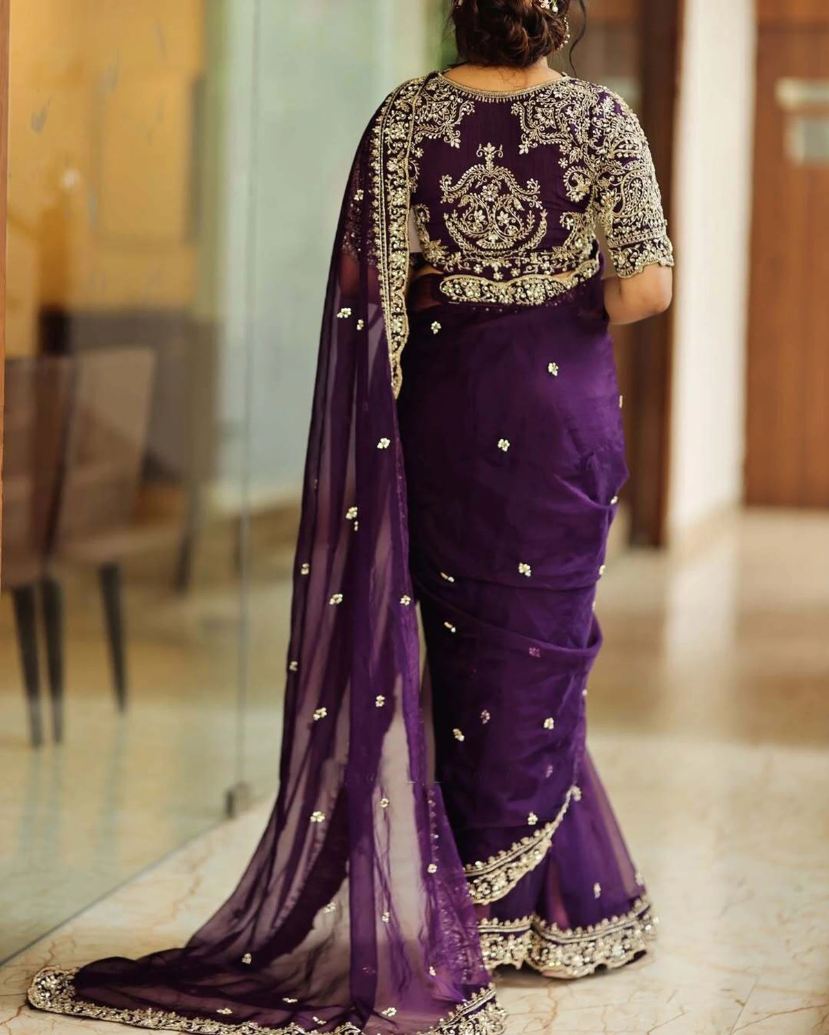Image of KanjiQueen Embellished, Embroidered Banarasi Georgette, Silk Blend Saree