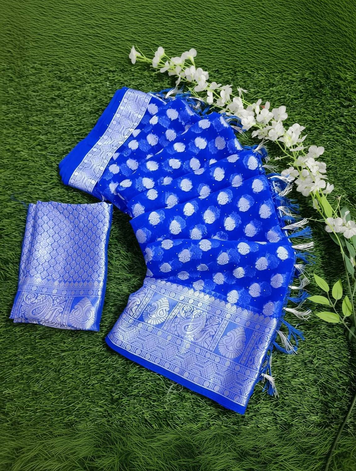 AVM SILK MILLS Dyed Banarasi Chiffon Saree