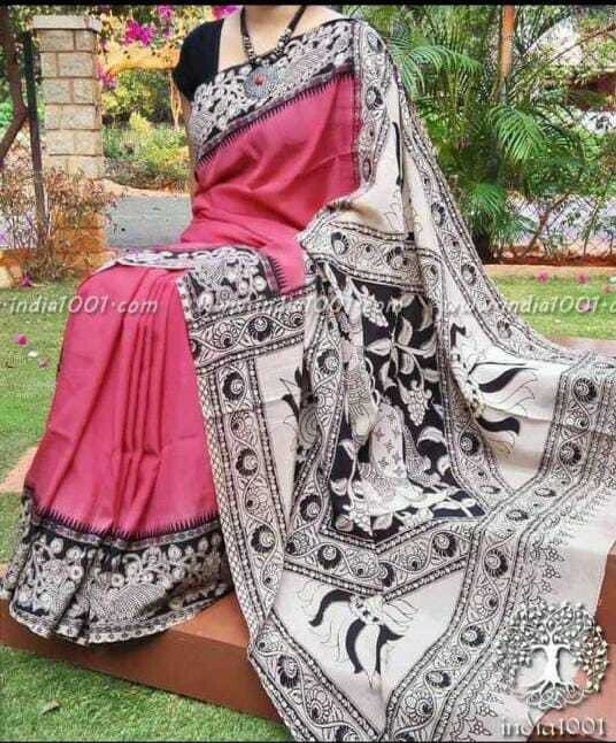 Image of HouseOfCommon Printed, Color Block, Blocked Printed Handloom Pure Cotton Saree