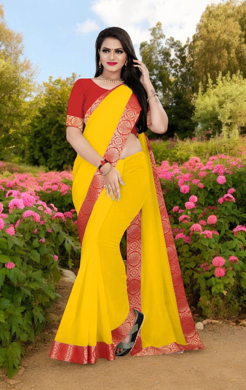 AMBALIKA Solid/Plain Chanderi Cotton Blend Saree