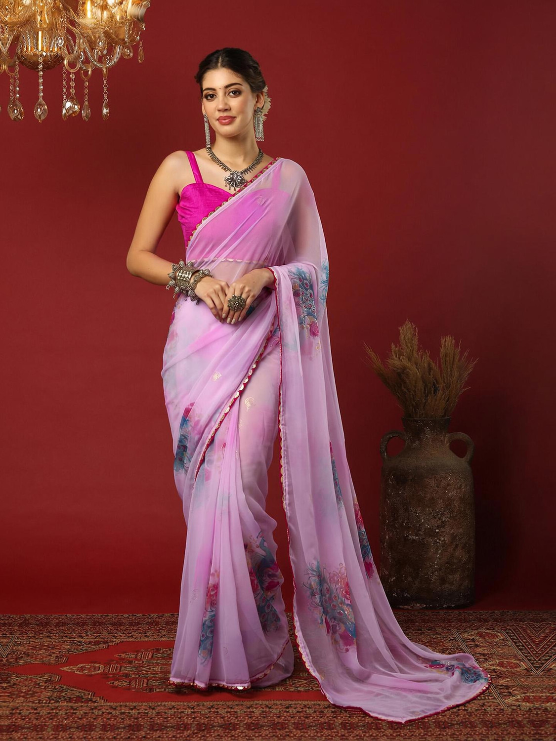 Image of Samah Printed, Embellished Bollywood Georgette Saree