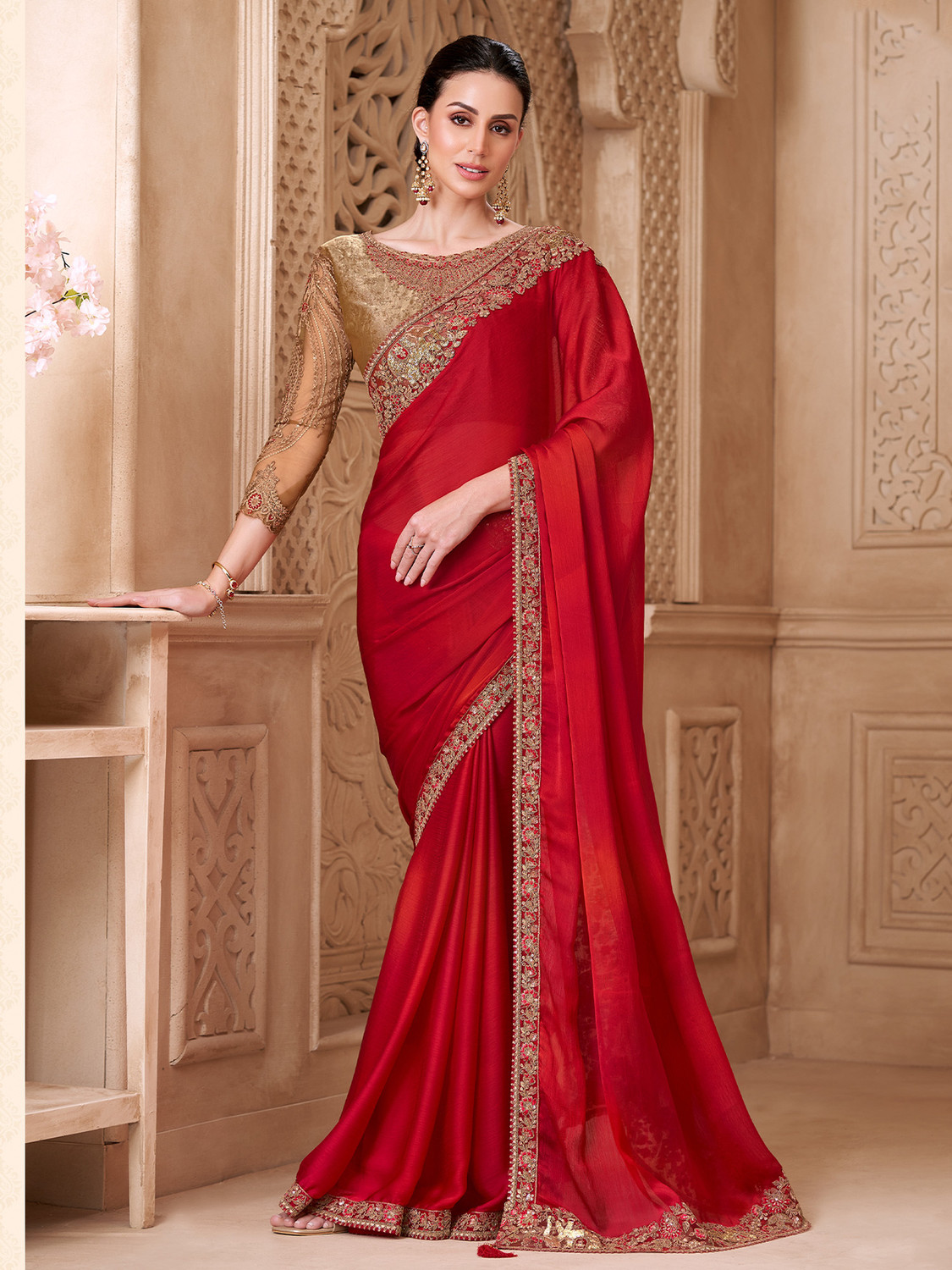 Image of Sareemall Embellished Bollywood Satin Saree