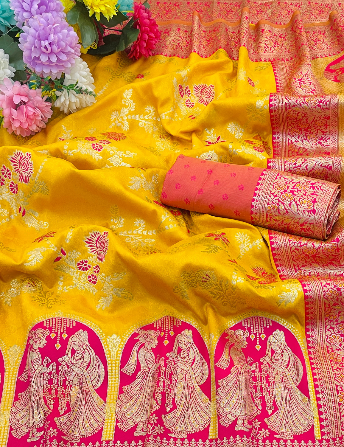 Image of KanjiQueen Woven Banarasi Silk Blend, Pure Silk Saree