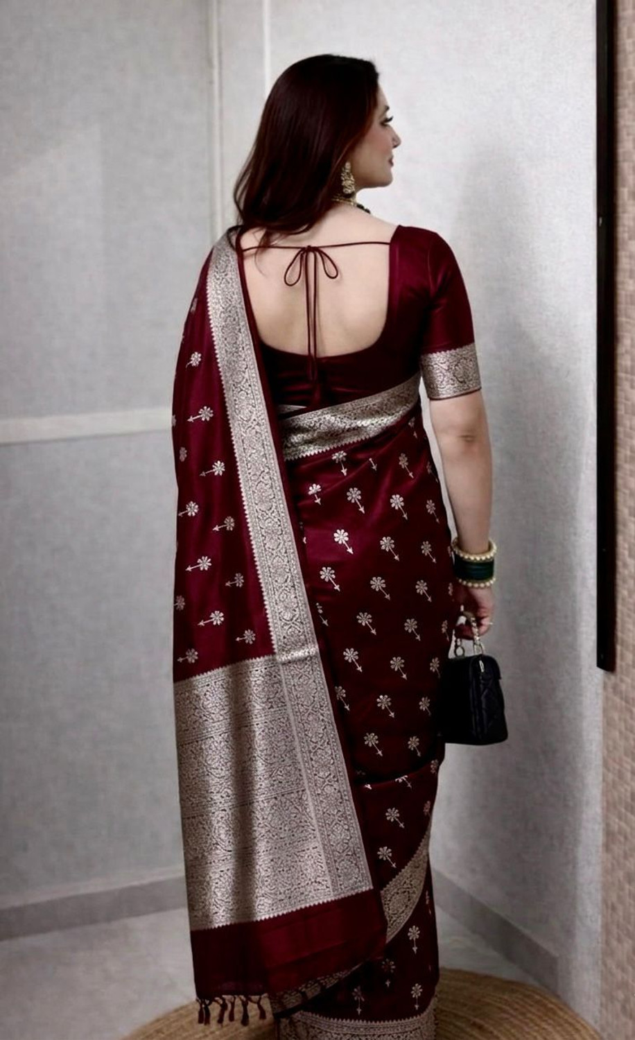 Image of BANARASI LOOM SARIS Woven, Floral Print, Embroidered Banarasi Satin Saree