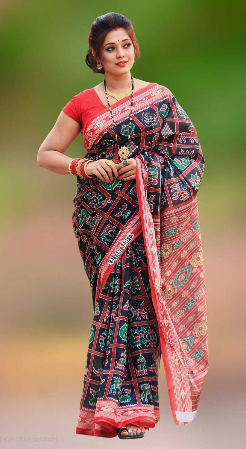 Image of kalyani nx Printed Sambalpuri Pure Cotton Saree