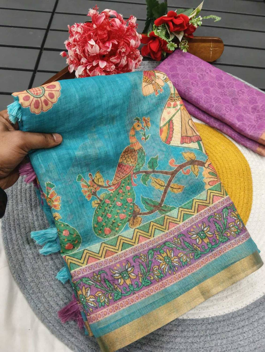eazy textile Printed Daily Wear Pure Cotton Saree