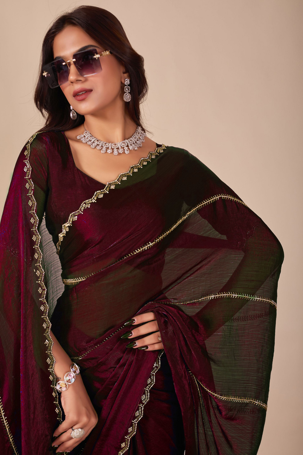 Image of Manokamna Embellished Bollywood Chiffon Saree