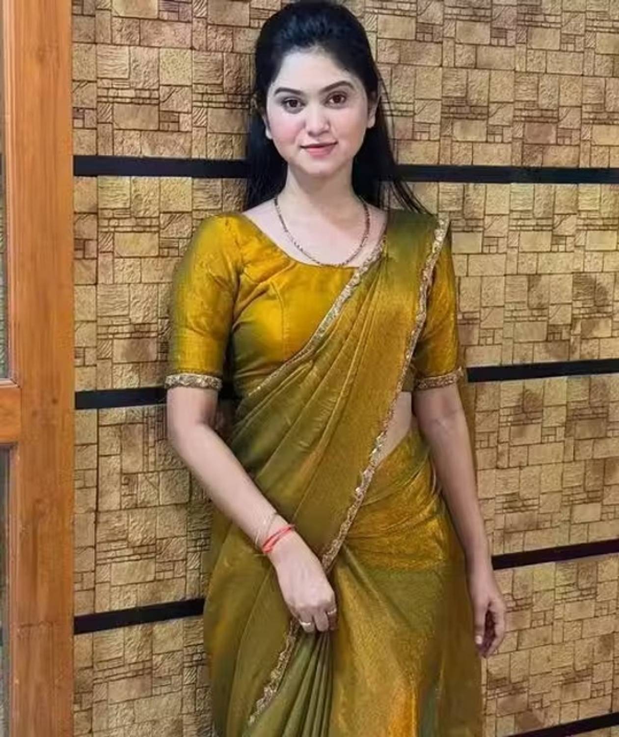 RK GROUP Yellow Bollywood Supernet Saree - Image 1