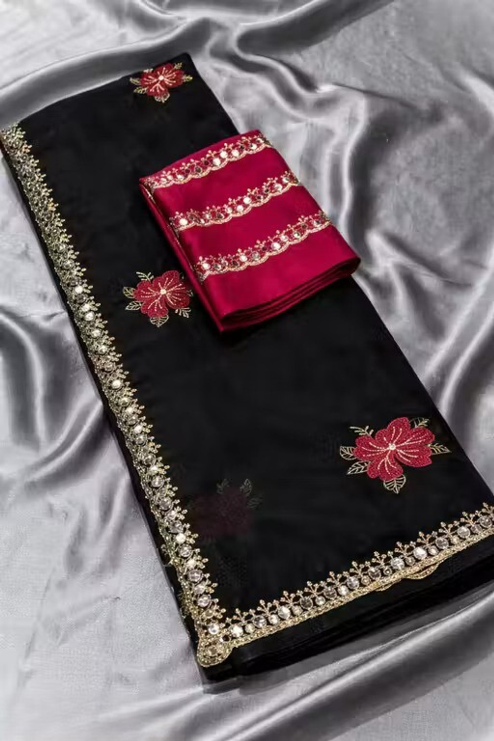 Image of JANKI ENTEPRISES Embroidered, Embellished Bollywood Art Silk Saree