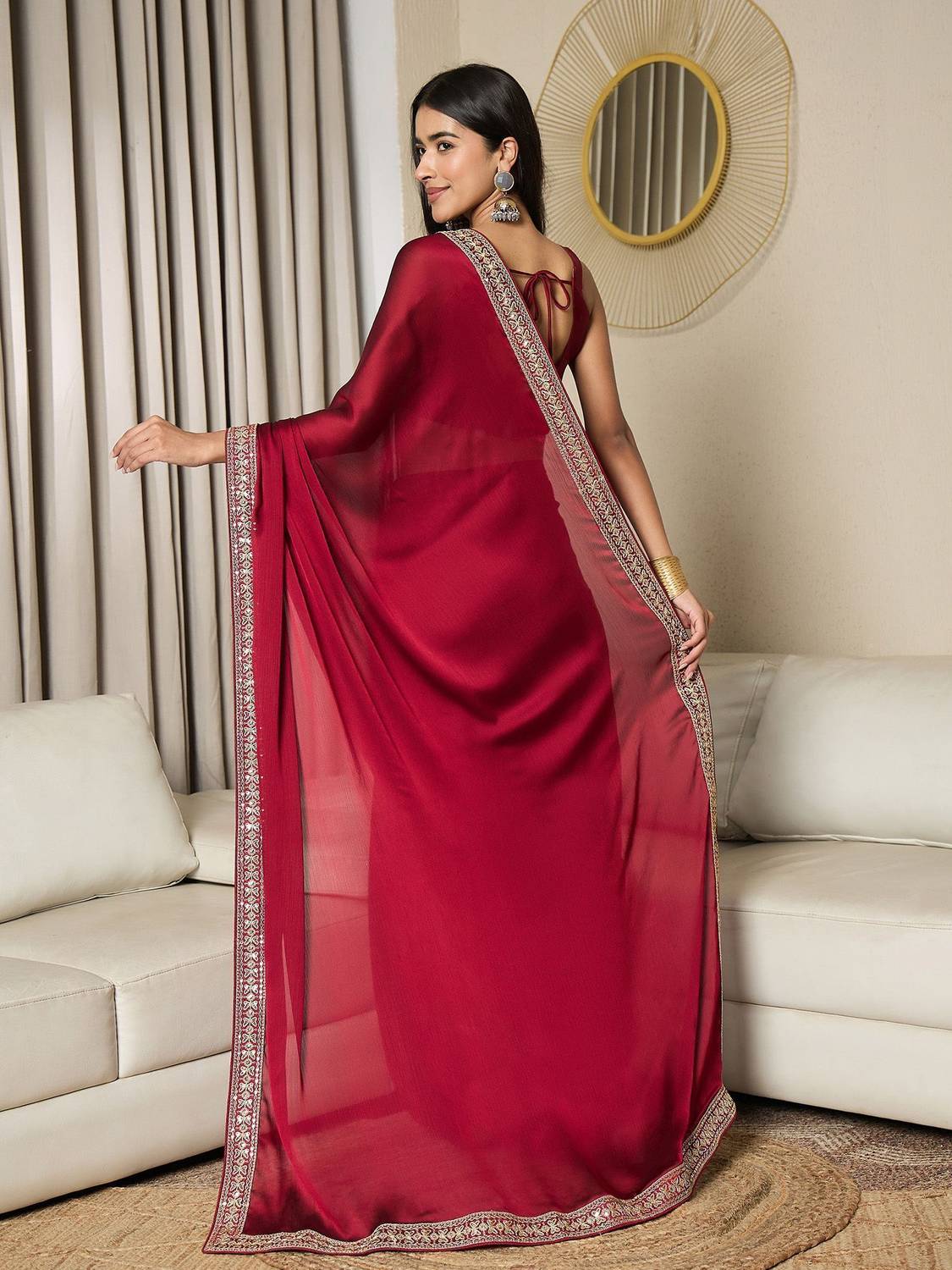 Tasrika Embellished Pre Draped Satin Saree - Image 5
