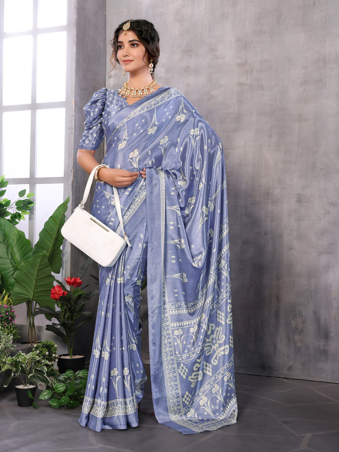 Image of YASHIKA Floral Print Bollywood Tussar Silk Saree