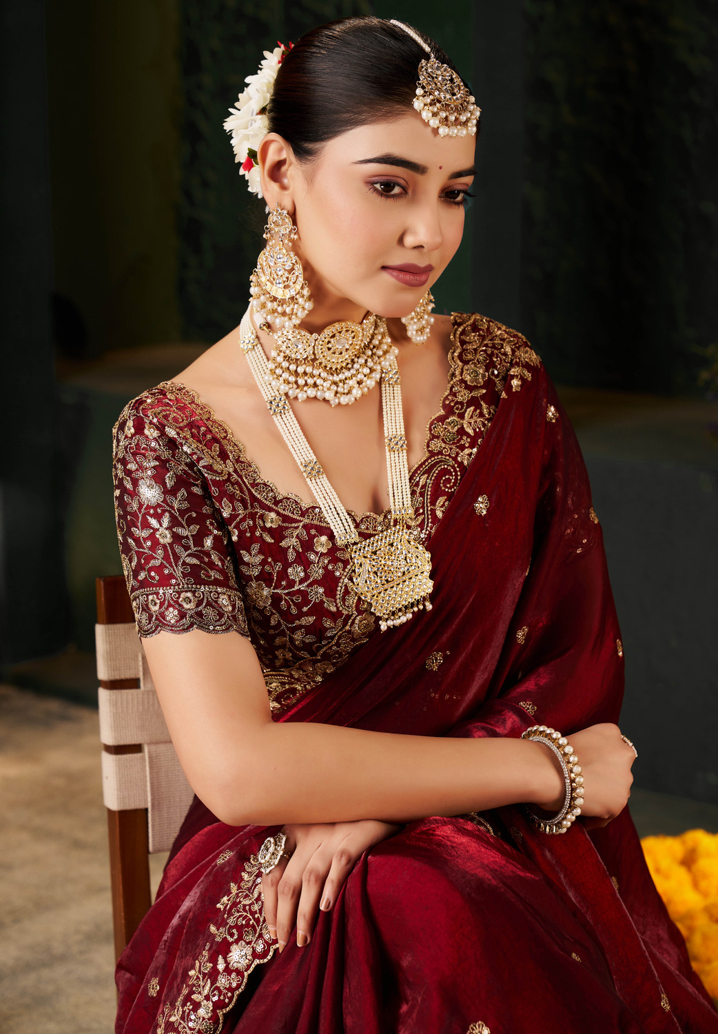 Image of Vivan Fab Embroidered, Embellished Bollywood Jimmy Jimmy, Satin Saree