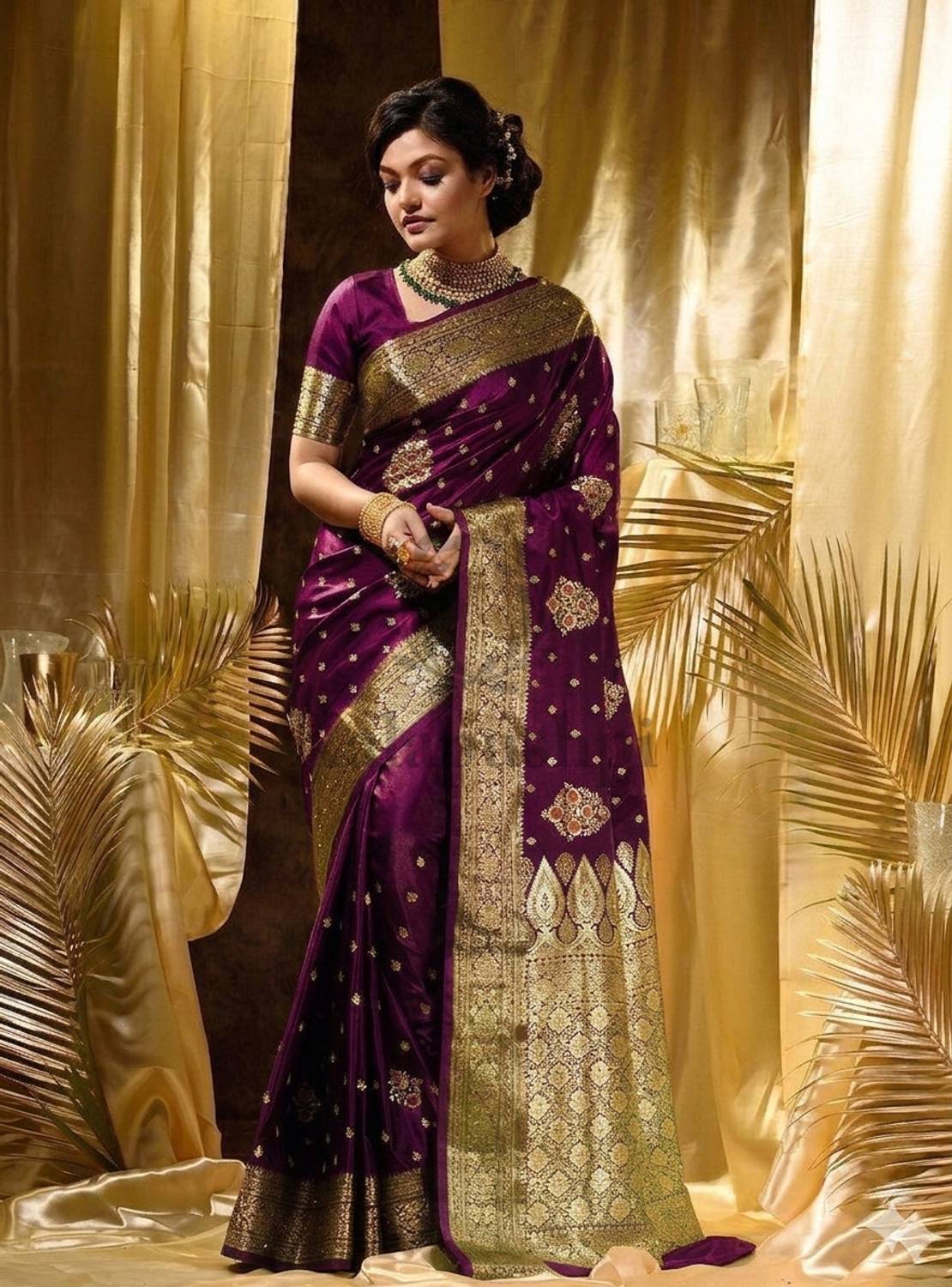 Kalapushpi Woven Banarasi Satin Saree (Purple)