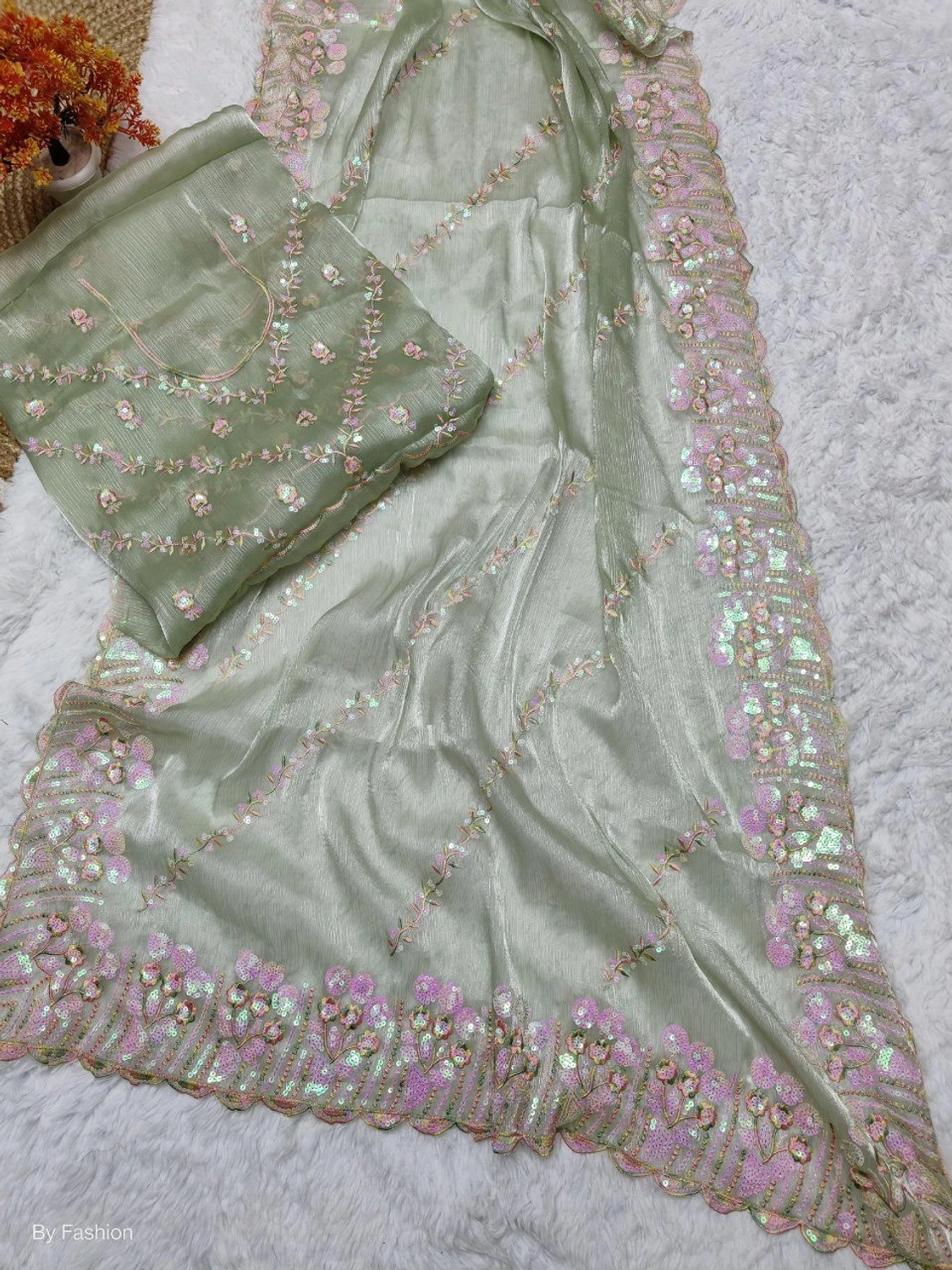 Image of Dimgrey Embroidered Bollywood Organza Saree