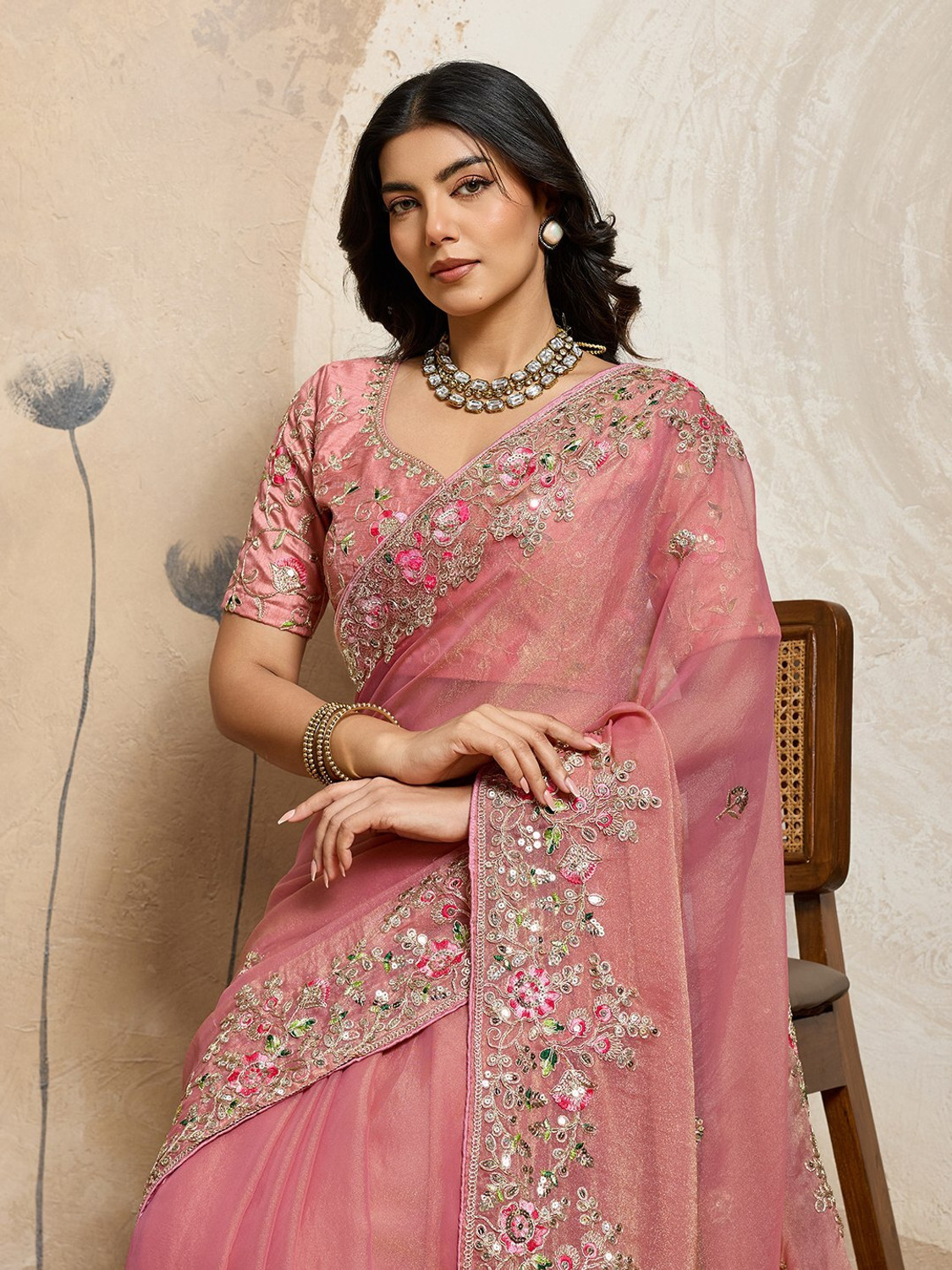 Image of ORNITA BOUTIQUE Embroidered Bollywood Georgette Saree