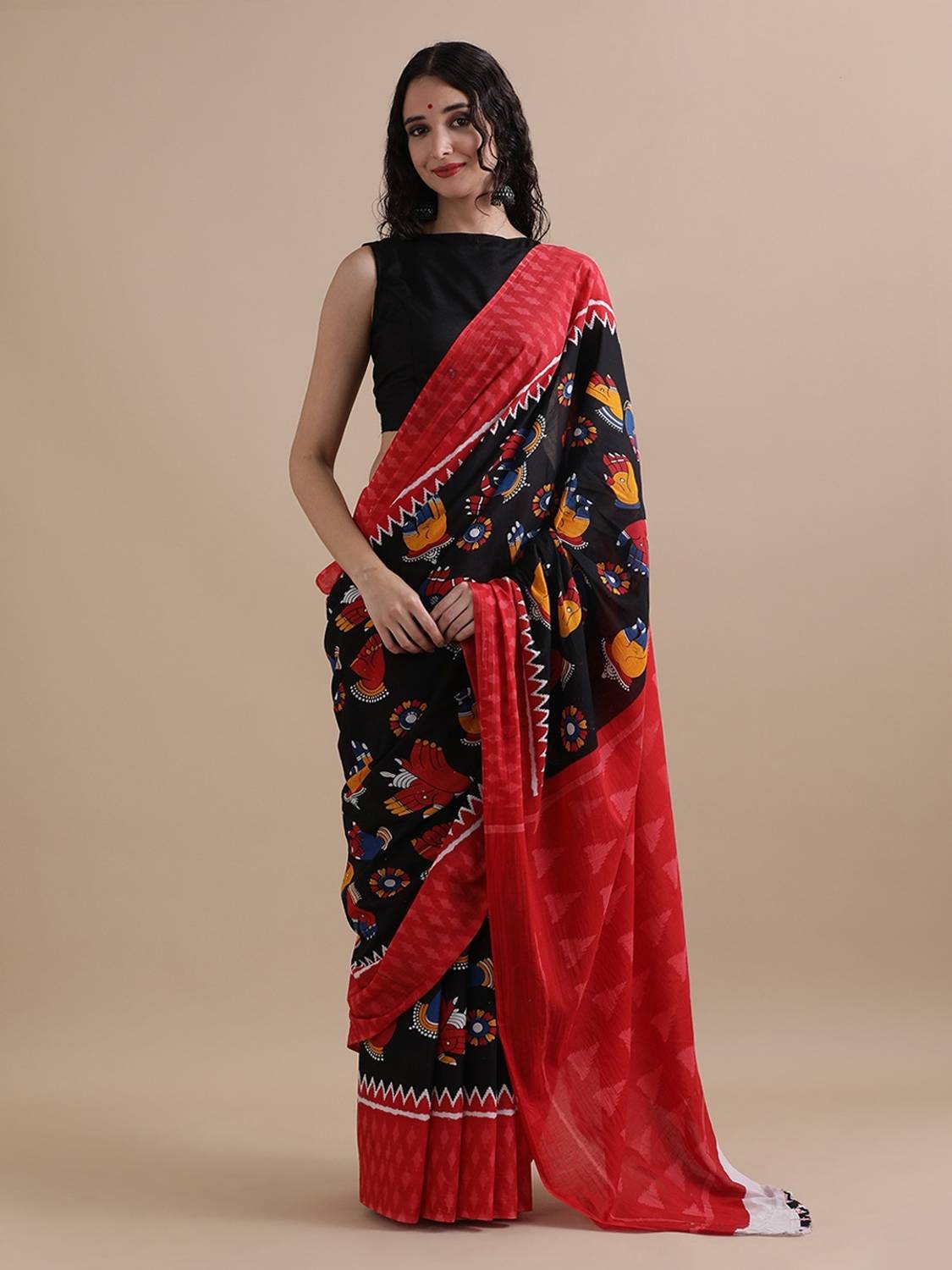 blockpuls Hand Painted Handloom Pure Cotton Saree