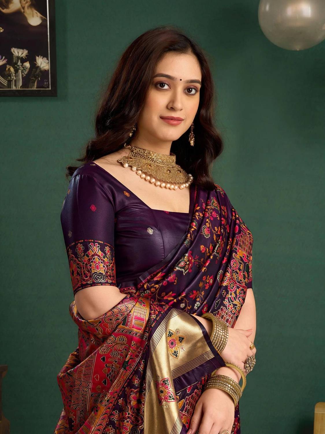 Satrani Woven Banarasi Silk Saree Purple - Image 1