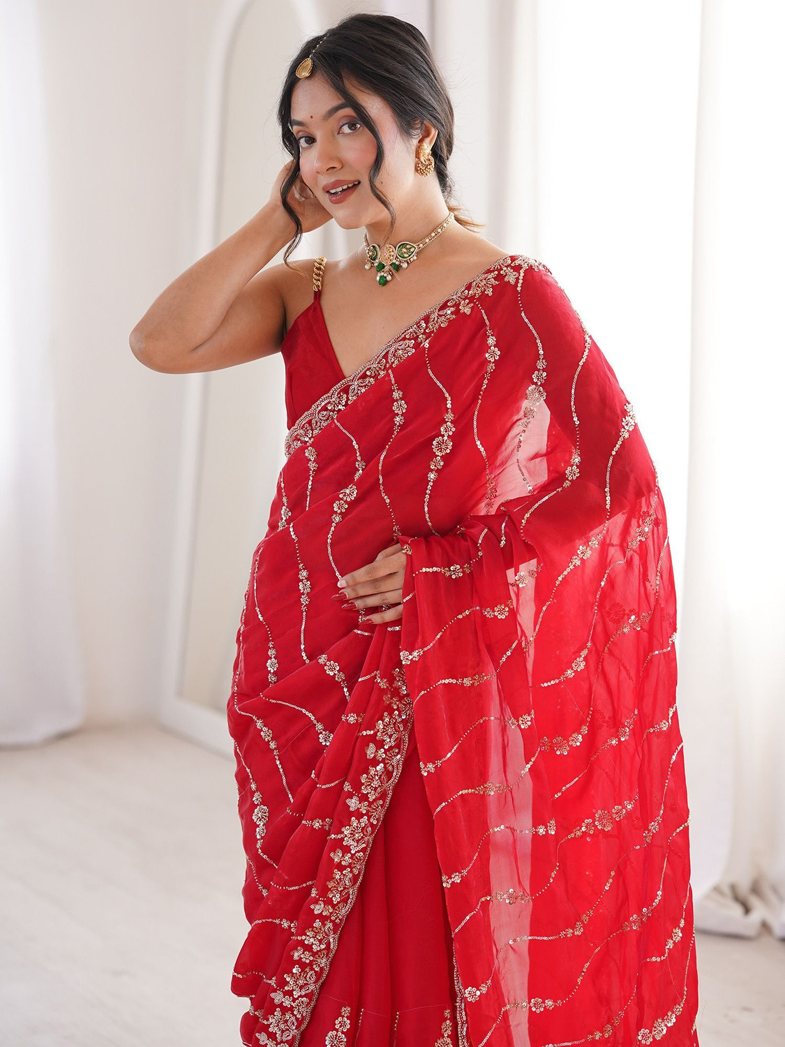 Image of Sareemall Embellished Bollywood Satin Saree