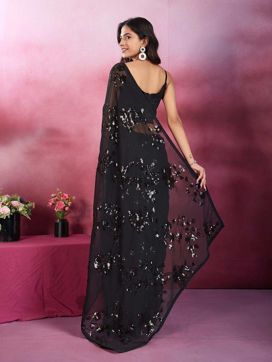 Image of Clemira Self Design, Embellished Bollywood Georgette Saree