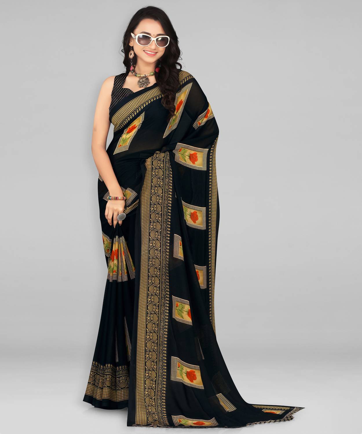 Leelavati Printed Daily Wear Georgette Saree (Black)
