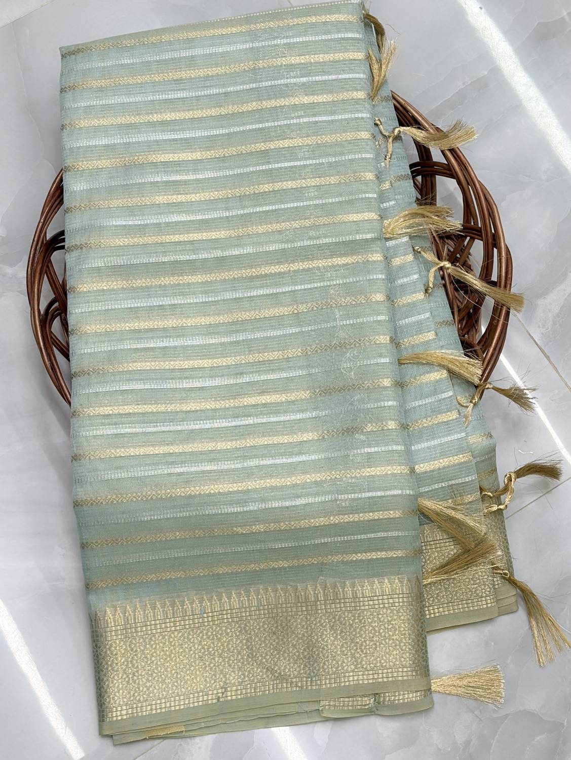 Akram Textiles Hub Woven Banarasi Cotton Linen Saree