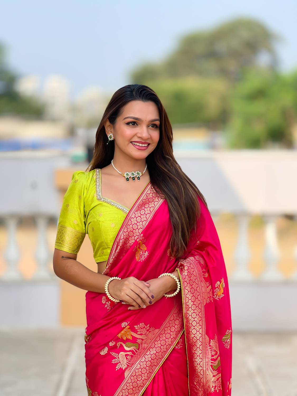JENNVIA Printed Daily Wear Pure Silk Saree (Pink)