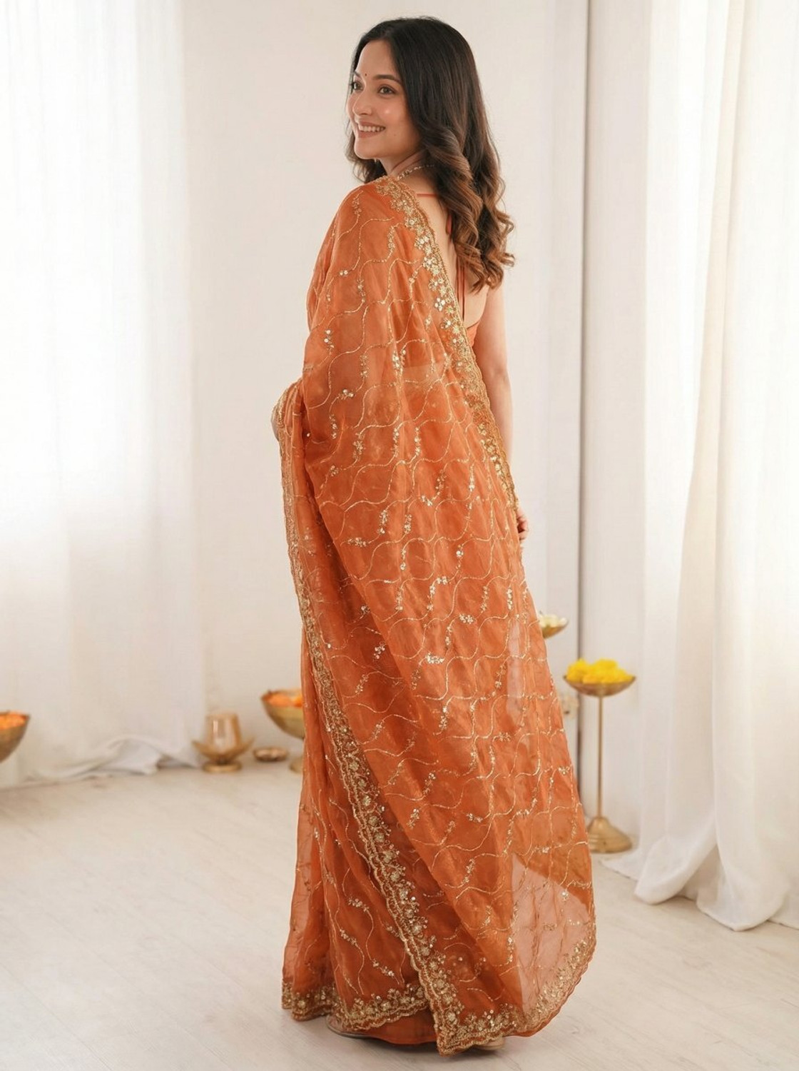 Image of Kalista Embroidered, Embellished Bollywood Chiffon Saree