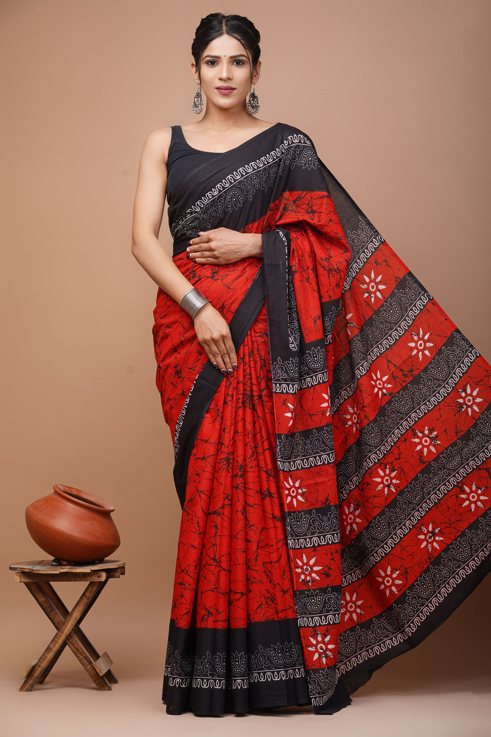 Image of LOVWEAR Printed, Hand Painted, Self Design, Blocked Printed Daily Wear Pure Cotton Saree