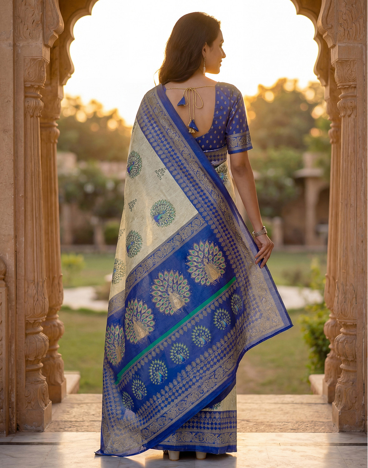 Image of Satrani Printed, Embellished Pre Draped Saree Silk Blend Saree
