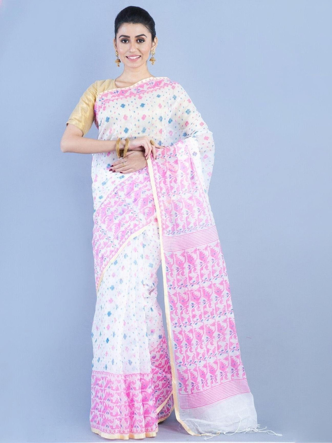 Image of SUSHRITA BOUTIQUE Printed Jamdani Cotton Silk Saree