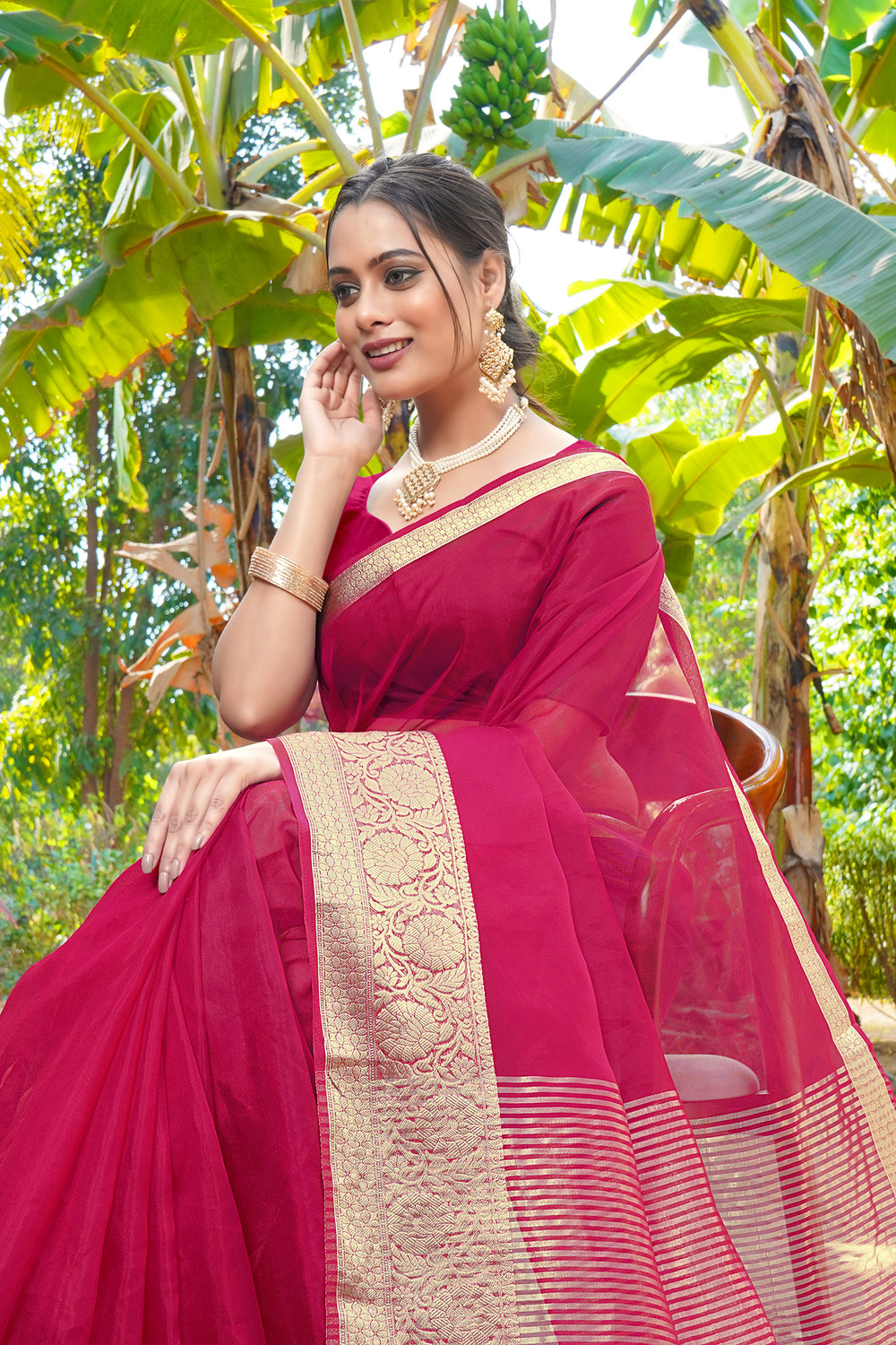 Image of KOTHARI SBT Self Design Bandhani Organza Saree