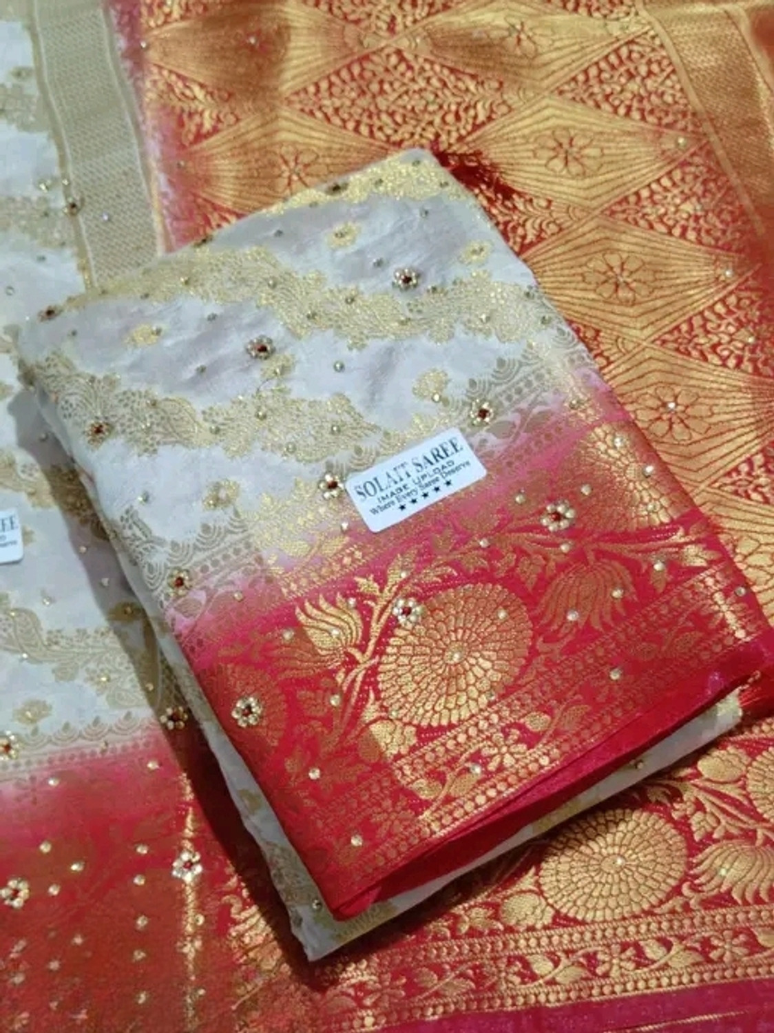 Image of SYRUSSILKSAREE Woven, Embroidered Banarasi Tussar Silk Saree