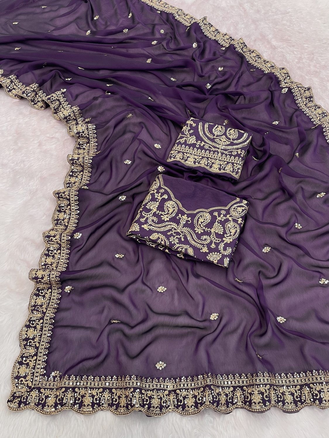 Image of KRISHNACOLLECTION9 Embroidered, Embellished, Paisley, Self Design Bollywood Pure Silk Saree
