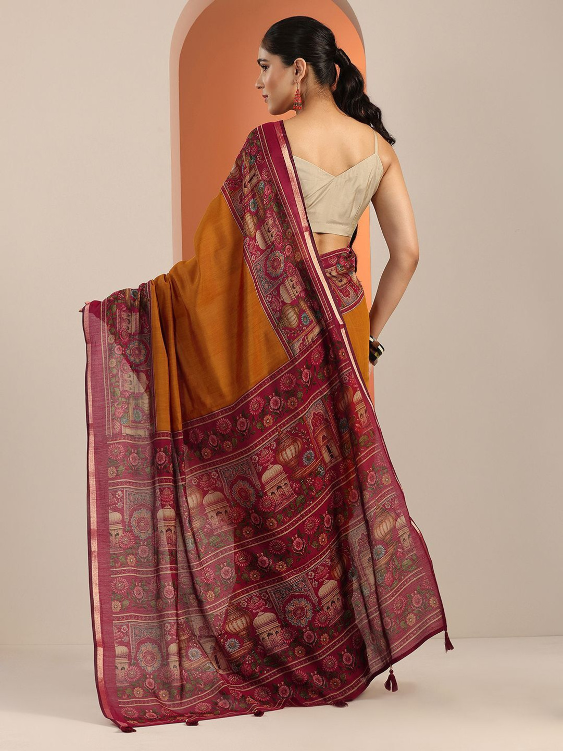 Image of LIBAS Solid /Plain Daily Wear Cotton Blend Saree