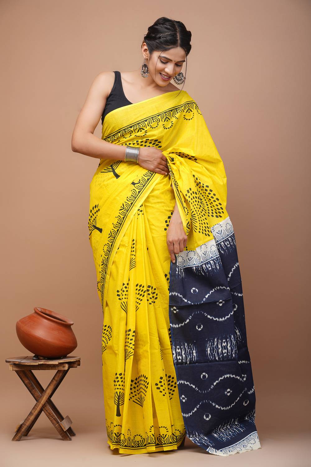 blockpuls Blocked Printed Handloom Pure Cotton Saree