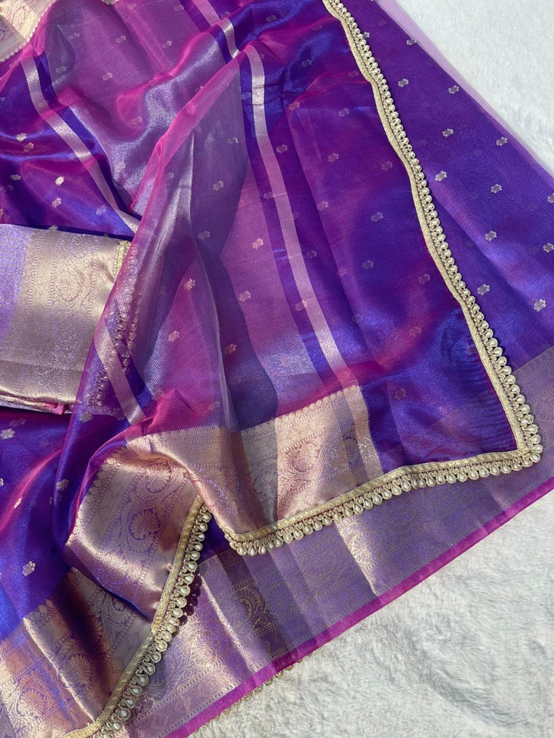 Image of Mkfabrics Embellished, Solid /Plain Banarasi Tissue Saree