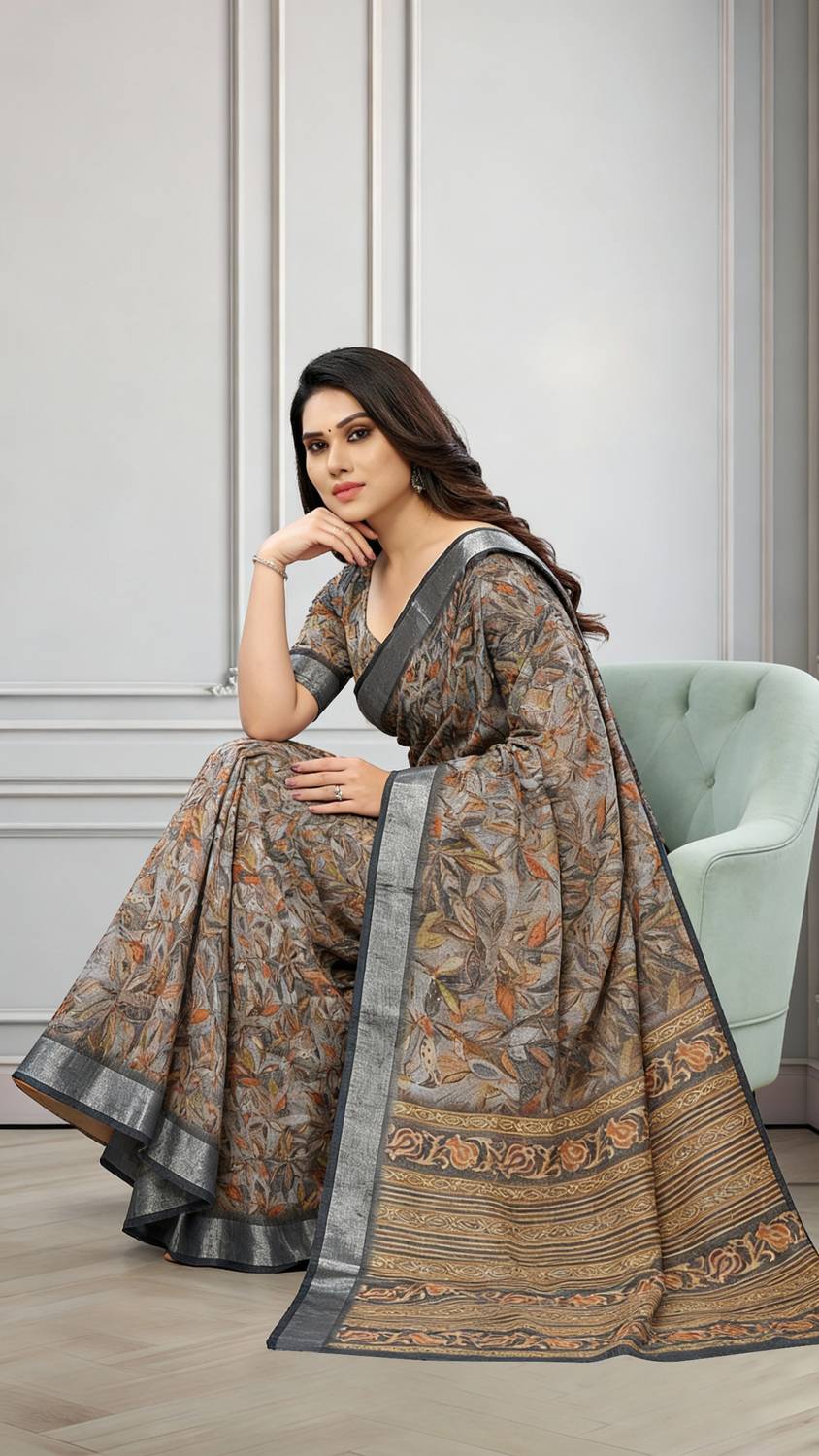 TIGERSNAKE Woven Kasavu Silk Blend Saree (Multicolor)